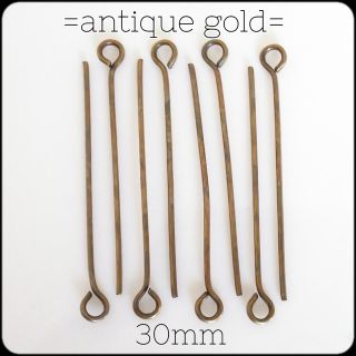 100本＊ニッケルフリー 9ピン 30mm アンティークゴールド 金古美
