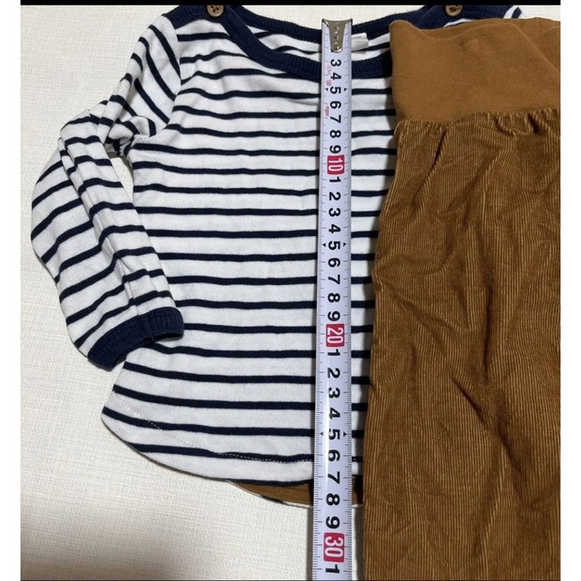 H&M75センチボーダーロンTコーデュロイパンツセット キッズ/ベビー/マタニティのベビー服(~85cm)(Ｔシャツ)の商品写真