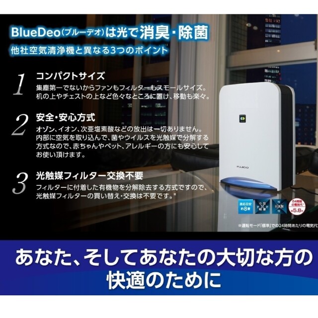 Blue Deo ウイルス対策・空気消臭除菌装置 空気清浄機 小型 脱臭機 スマホ/家電/カメラの生活家電(空気清浄器)の商品写真