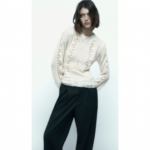 ZARA オープンニットセーター 白 レース ザラ - ニット/セーター