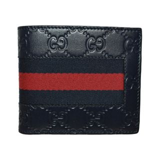 グッチ(Gucci)の【箱・布袋あり】GUCCI
二つ折り財布　 408826 　ネイビー×レッド　シェリーライン　グッチシマ　 レザー コンパクト財布　小銭入れ付き　シンプル　ブランド　メンズ【中古】松山久万ノ台店(折り財布)