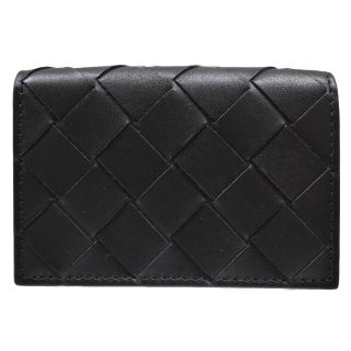 【箱・布袋あり】BOTTEGA VENETA　イントレチャート三つ折り財布　567036-VCPQ6-1　レザー　ブラック×オレンジ　折り財布　ウォレット　レディース　メンズ　ユニセックス　シンプル　ギフト　プレゼント包装可　【中古】　松山久万ノ台店(折り財布)