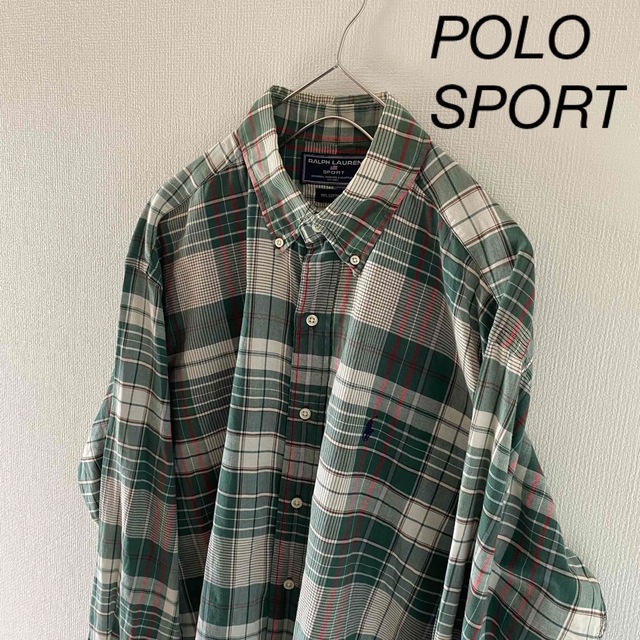 POLOSPORTポロスポーツ長袖チェックシャツメンズxlグリーン緑ビンテージトップス