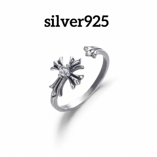 8【silver925】クロス 十字架 czダイヤ シルバーリング ユニセックス(リング(指輪))