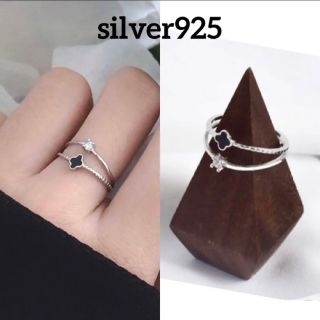 30【silver925】四葉のクローバー◆czダイヤモンド フラワー2連リング(リング(指輪))