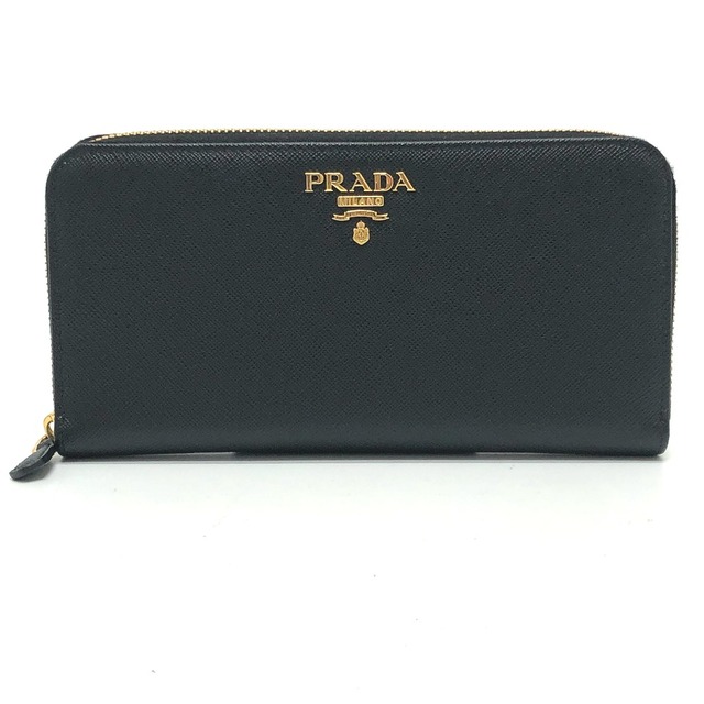 PRADA - プラダ PRADA ラウンドファスナー ブラック ロゴ 長財布