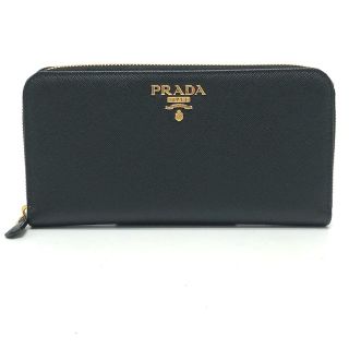 美品✨★PRADA★ラウンドファスナー　サフィアーノ　長財布　黒ロゴ　ブラック