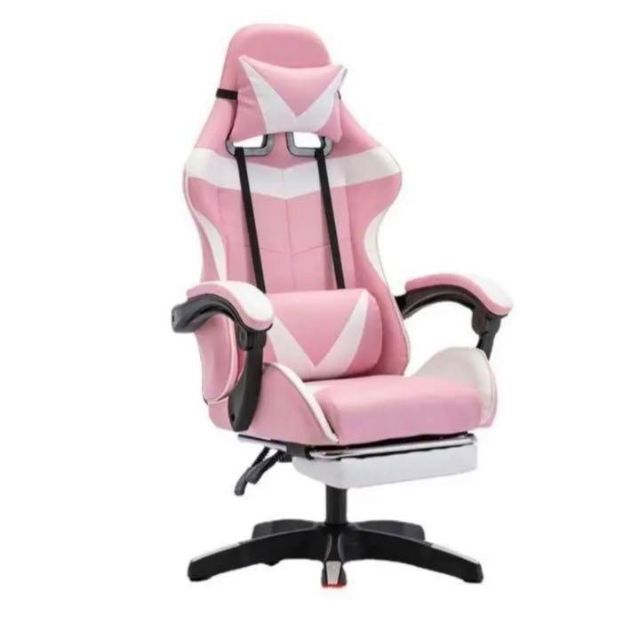 ホワイト レーシングチェア ゲーミングチェア フットレスト 椅子  ピンク 1
