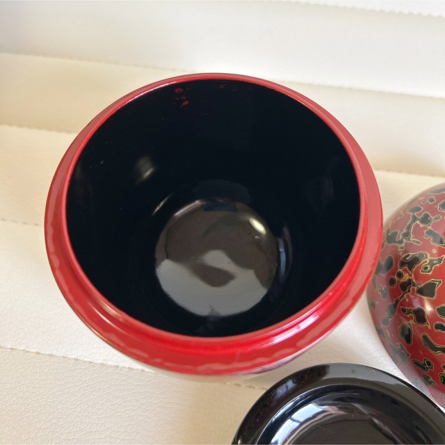 昭和レトロ 津軽塗 漆塗り 漆器 螺鈿 丸型 茶櫃 茶器 茶道具 湯呑み 収納