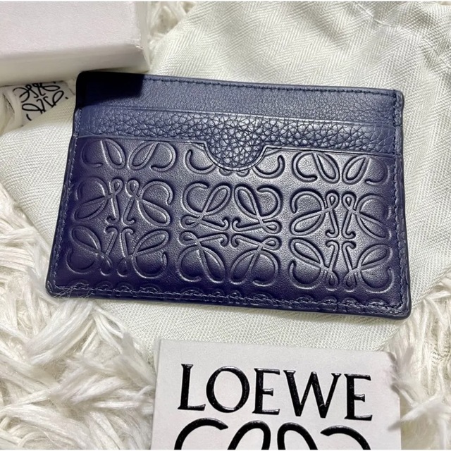 美品 LOEWE ロエベ リピートアナグラム カードケース 定期入れ ネイビー-