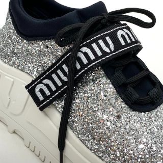 【MIU MIU】ミュウミュウ 厚底スニーカー ヒール シルバー メタルトゥ