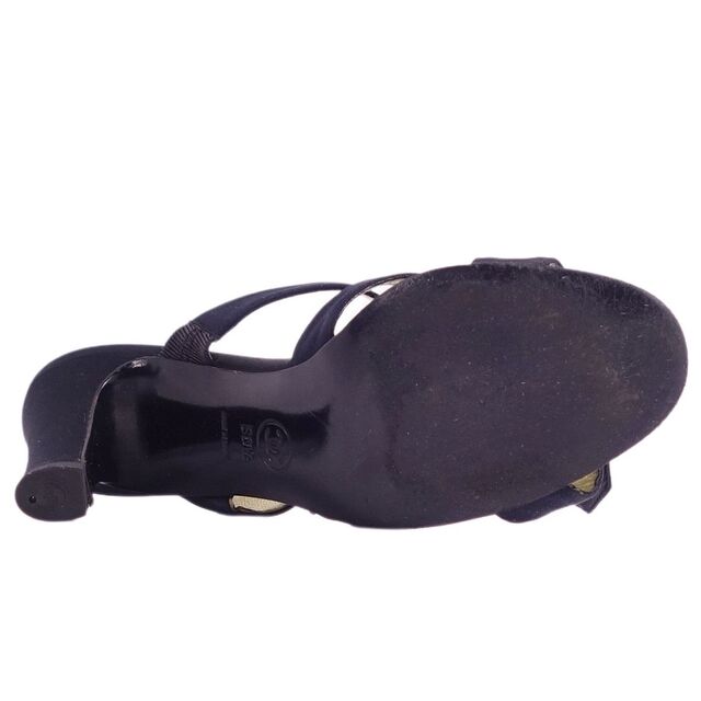 シャネル CHANEL サンダル ココマーク ターンロック サテン ヒール シューズ 靴 レディース イタリア製 36.5 ブラック