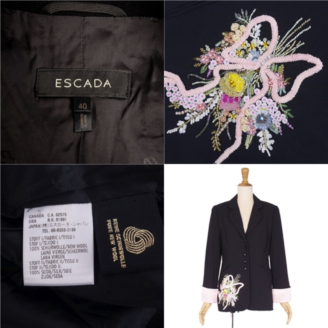 ES ORCHESTRES(エスオーケストラ)の美品 エスカーダ ESCADA ジャケット テーラードジャケット ビジュー ウール アウター レディース 40(M相当) ブラック レディースのジャケット/アウター(テーラードジャケット)の商品写真