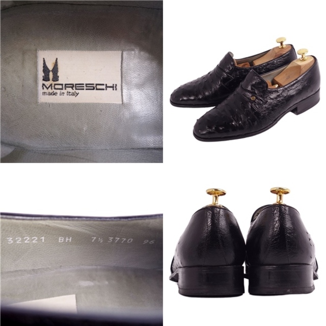 美品 モレスキー MORESCHI ローファー ビジネスシューズ オーストリッチ エキゾチックレザー 革靴 メンズ 7.5(26cm相当) ブラック