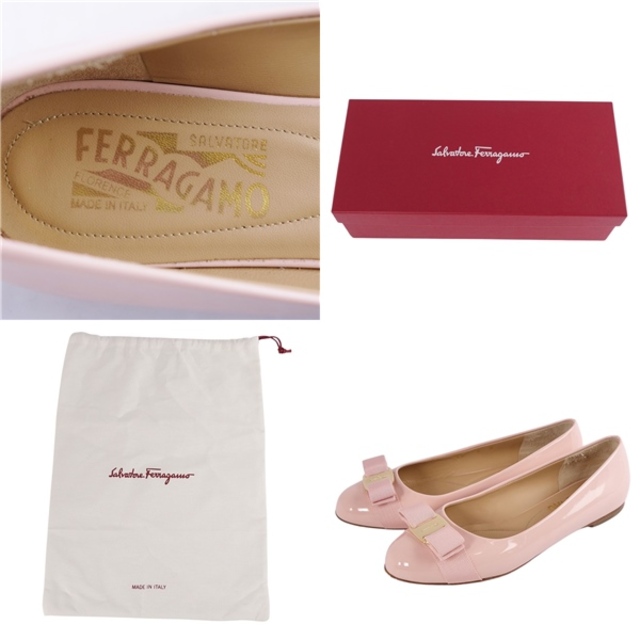 Samantha Kingz(サマンサキングズ)の美品 サルヴァトーレ フェラガモ Salvatore Ferragamo パンプス フラット ヴァラリボン パテントレザー シューズ レディース 6D(23cm相当) ピンク レディースの靴/シューズ(ハイヒール/パンプス)の商品写真