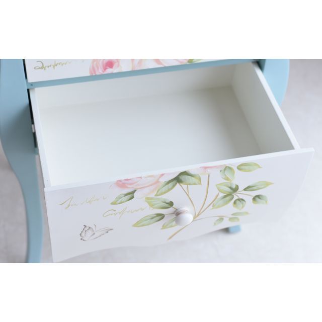 ナイトテーブル/サイドチェスト 2段 薔薇 ブルー クラシック 35%割引