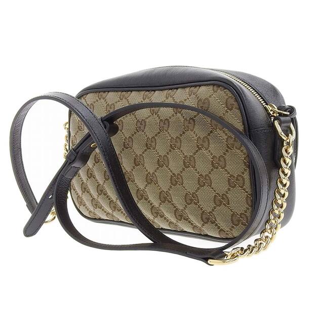 【本物保証】 超美品 グッチ GUCCI GGマーモント キルティング ショルダーバッグ GGキャンバス ベージュ×ブラック 447632 213317 ロゴ