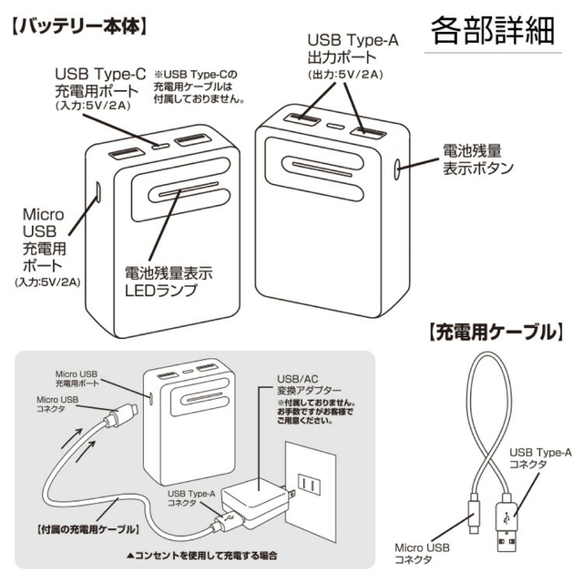 ブレイン BR-011 リチウムイオンバッテリー 10,000mAh PSE スマホ/家電/カメラのスマートフォン/携帯電話(バッテリー/充電器)の商品写真