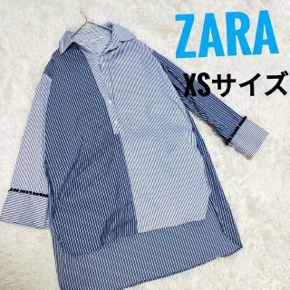 ザラ(ZARA)のZARA　スキッパーシャツ　ロング丈　ワンピース　ストライプ　クレイジーパターン(シャツ/ブラウス(長袖/七分))