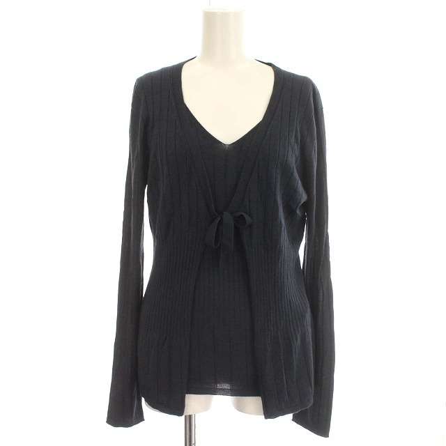 アニオナ AGNONA カシミヤ シルク カーディガン ニット 46 ネイビー