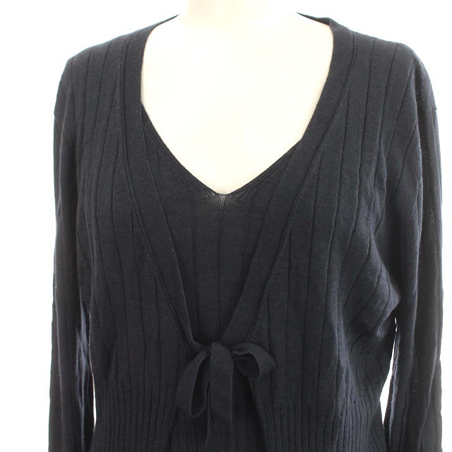 アニオナ AGNONA カシミヤ シルク カーディガン ニット 46 ネイビー