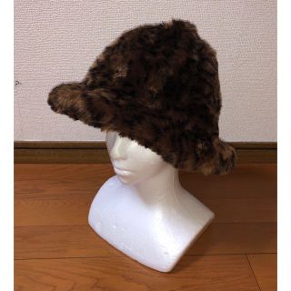 カンゴール(KANGOL)のM 美品 KANGOL Faux Fur Casual バケットハット ヒョウ柄(ハット)