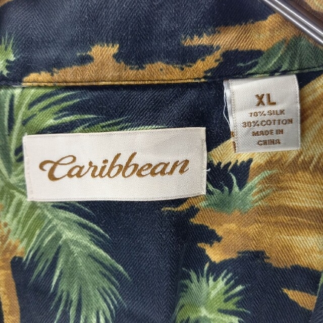 Caribbean　シルク　アロハシャツ　開襟　オーバーサイズ　半袖　黒　XL 7