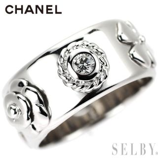 変更OK CHANELシャネルカメリア1PダイヤK18WGリング♯46 (日本サイズ6