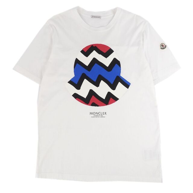 美品 モンクレール MONCLER Tシャツ カットソー 半袖 BIGロゴ ラバープリント コットン トップス メンズ M ホワイトカラーホワイト