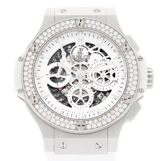 ウブロ(HUBLOT)の内部点検済 HUBLOT ウブロ ビッグバン アエロバン クロノグラフ 311.SE.2010.RW.1104.JSM12 44mm 日本限定 オールホワイト デイト 純正ダイヤモンド ダイヤベゼル 白 ホワイト スケルトン SS ステンレス メンズ 自動巻き ビックバン【6ヶ月保証】【腕時計】【中古】(腕時計(アナログ))