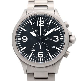 シン(SINN)の新品純正替えベルト付 SINN ジン 756 クロノグラフ デイト 黒 ブラック SS ステンレス メンズ 自動巻き【6ヶ月保証】【腕時計】【中古】(腕時計(アナログ))