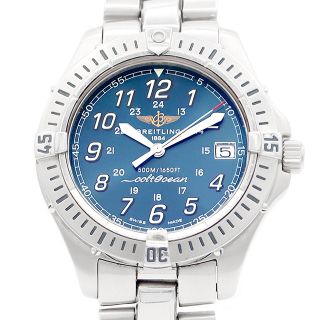 ブライトリング(BREITLING)の電池交換済 BREITLING ブライトリング コルトオーシャン A64350 デイト 500m防水 ネイビー ブルー SS ステンレス メンズ クォーツ【6ヶ月保証】【腕時計】【中古】(腕時計(アナログ))