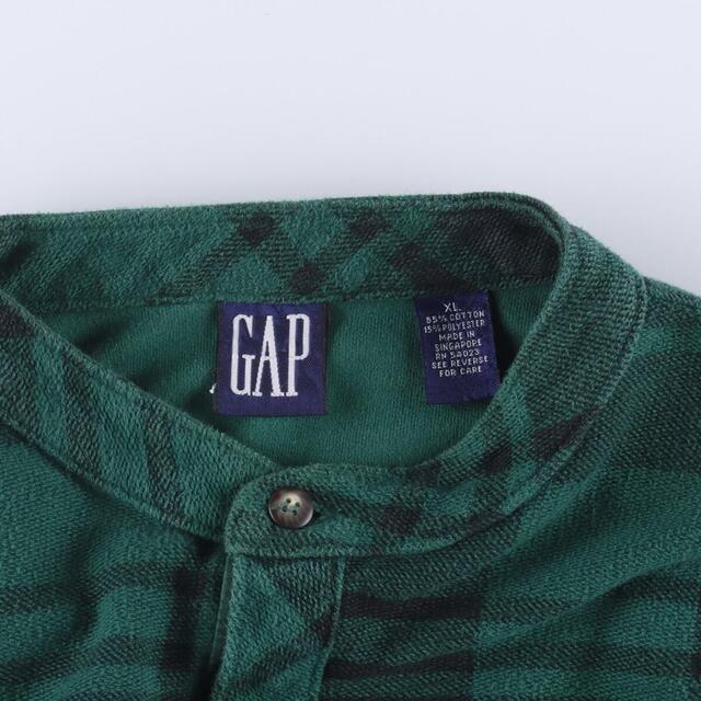 90年代 ギャップ GAP オールドギャップ ヘンリーネック チェック柄 ロングTシャツ ロンT メンズXL ヴィンテージ /eaa318523 2