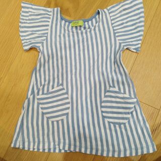 トップス　半袖　夏服　ストライプ　80cm 女の子　フリル　ブルー(Ｔシャツ)