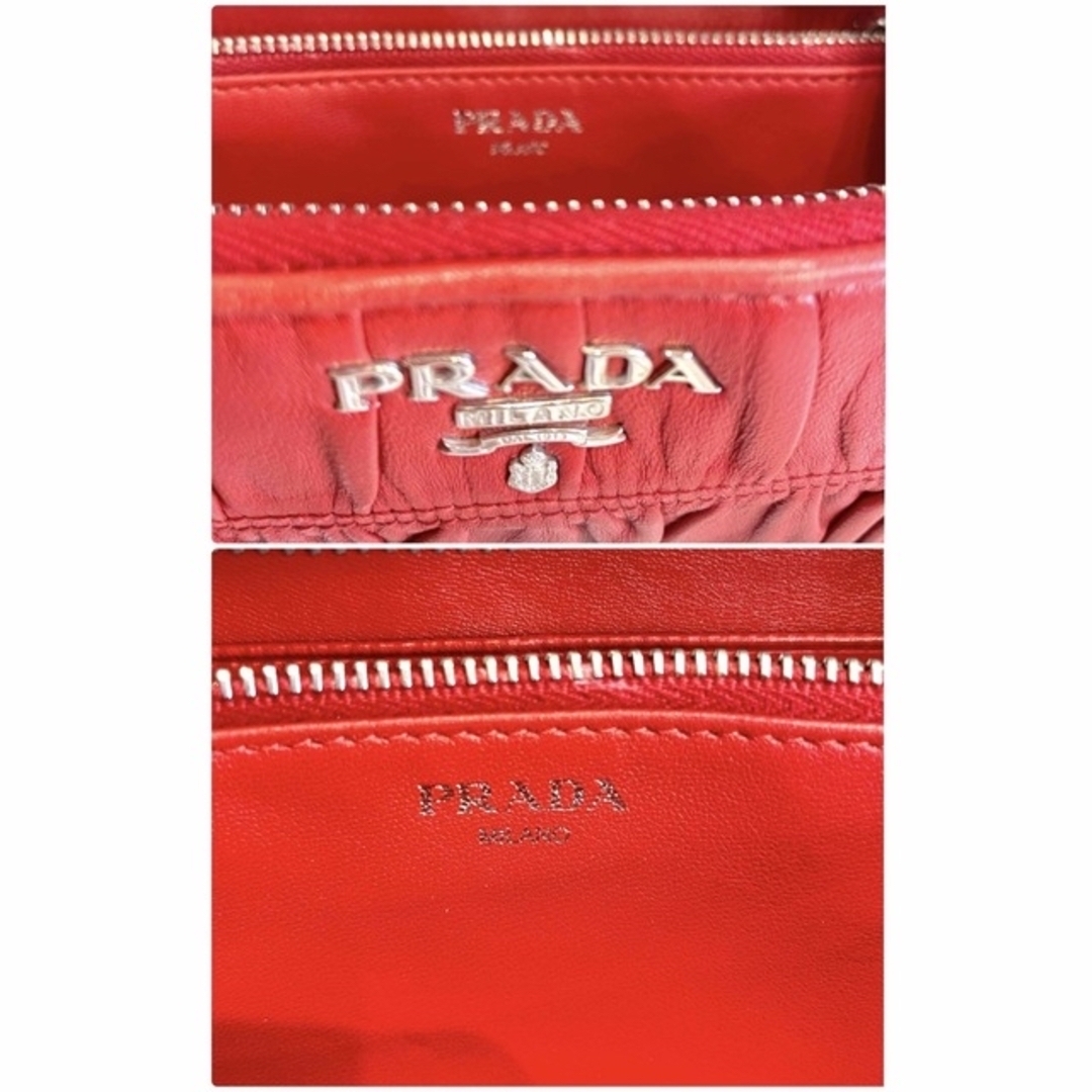 海外花系 プラダ PRADA ラウンドファスナー長財布 レッド 2ランク上の