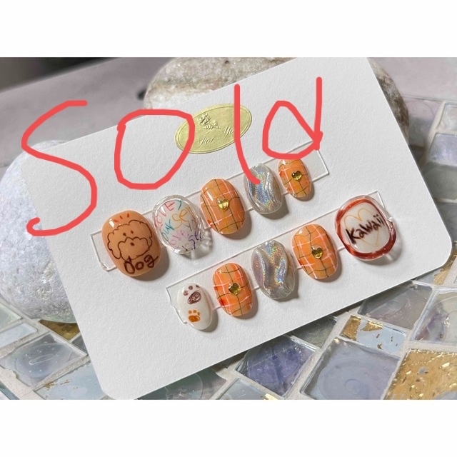 92.現品ネイルチップ らくがきプードルおれんじユニコーンネイルの通販 ... 92.現品ネイルチップ らくがきプードルおれんじユニコーンネイル