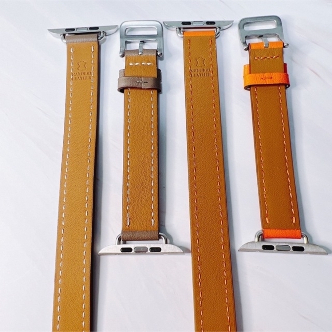 Apple Watch(アップルウォッチ)の【本革】Apple Watchバンド　オレンジ　二重巻き レディースのファッション小物(腕時計)の商品写真