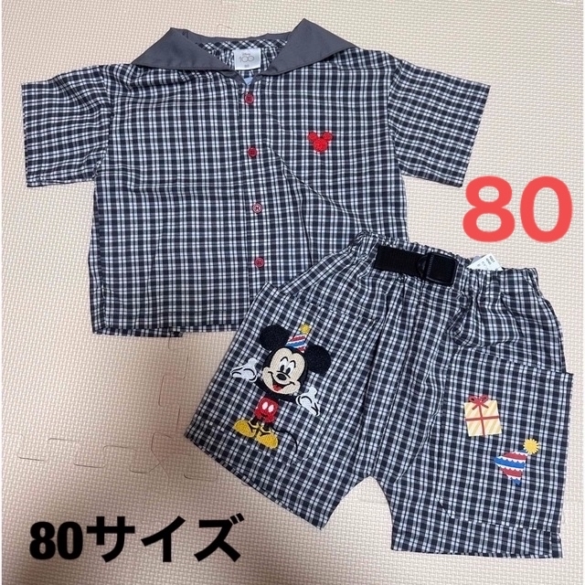 ディズニー　100周年　ミッキー　チェック　セーラー　セットアップ　80