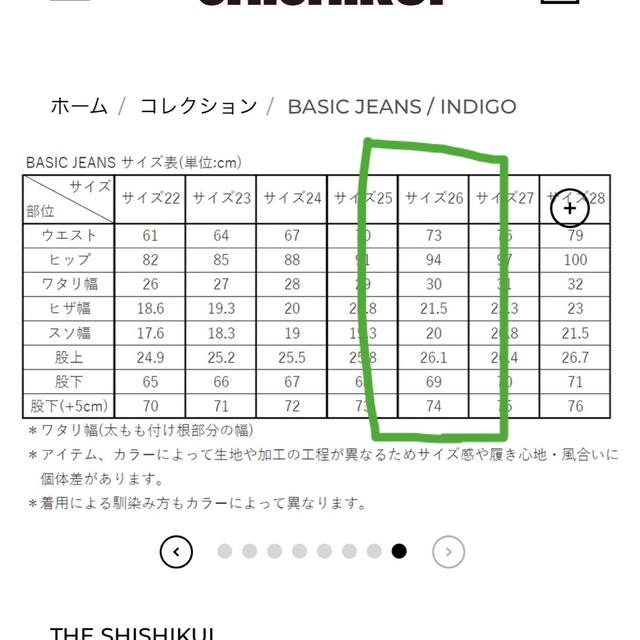 THE SHISHIKUI】BASIC JEANS / INDIGO 26の通販 by nami's shop｜ラクマ