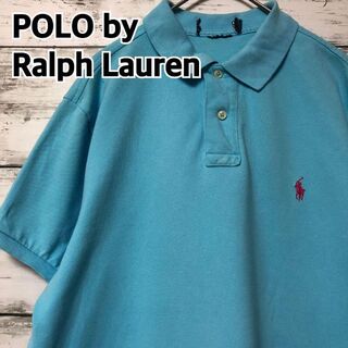 ポロラルフローレン(POLO RALPH LAUREN)のポロバイラルフローレン 半袖ポロシャツ メンズM 刺繍ロゴ スカイブルー 鹿子(ポロシャツ)