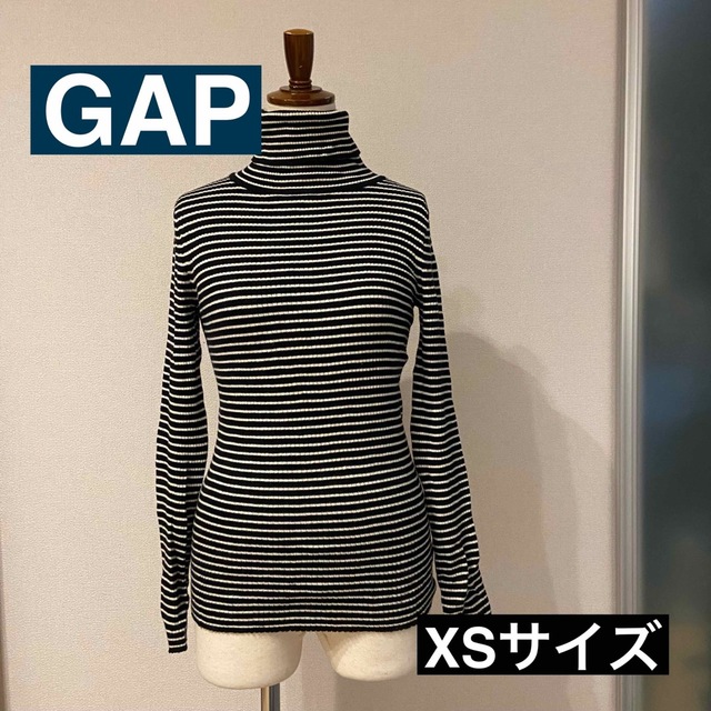 GAP(ギャップ)のGAPボーダータートルネックトップス　ストレッチ素材XS レディースのトップス(カットソー(長袖/七分))の商品写真