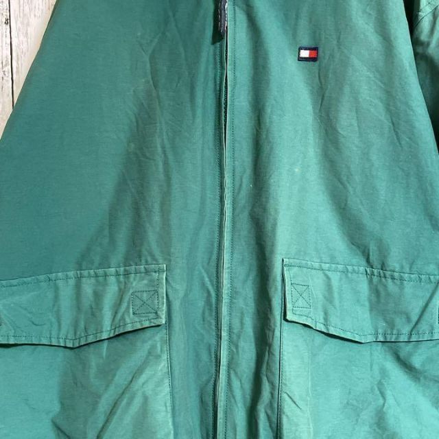 90s トミーヒルフィガー ナイロンジャケット  XL 緑 ワンポイント 刺繍