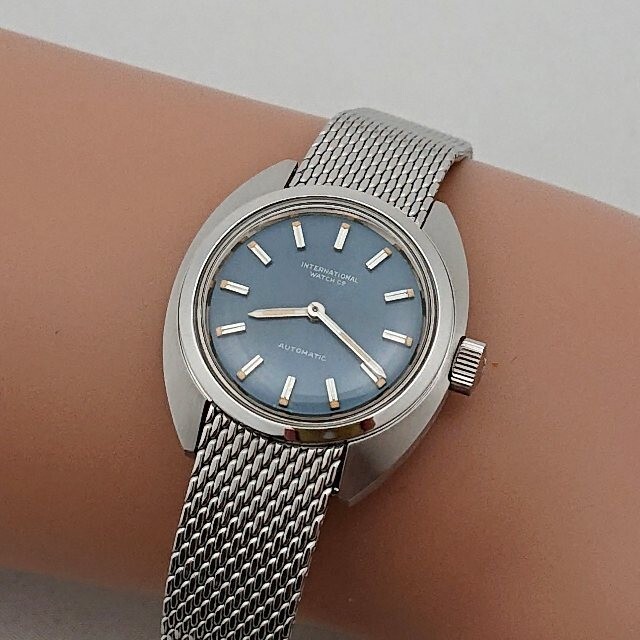 紫③ OH済 1970年製 IWC レディース 自動巻き ネイビー お魚リューズ
