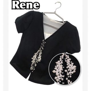 ルネ(René)の121★美品★Rene　パール　ニットカーディガン　半袖　 ブラック　38(カーディガン)