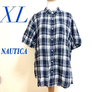 ノーティカ(NAUTICA)のNAUTICA ノーティカ　ブルー　半袖シャツ　チェック　夏　LLサイズ(シャツ)