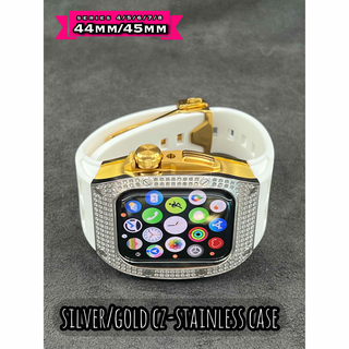 Apple Watch - アップルウォッチ用シルバー/ゴールド　czダイヤモンドステンレスケース