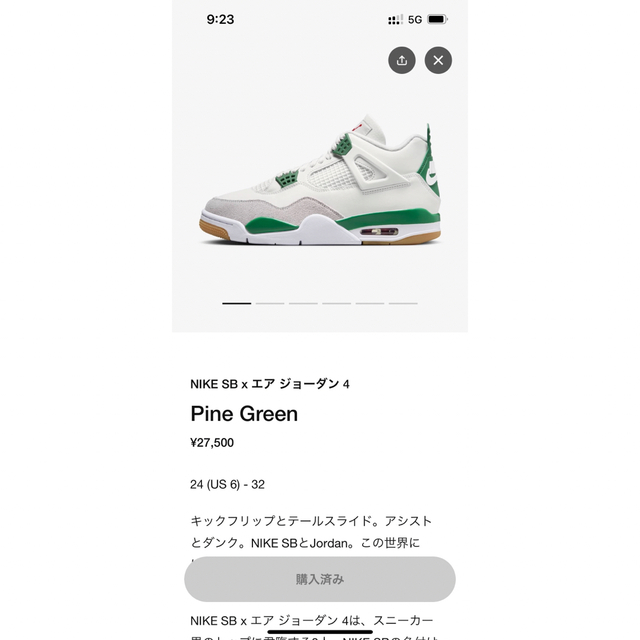 即日発送】【sup様専用】NIKE SB × エアジョーダン4 パイングリーン 新