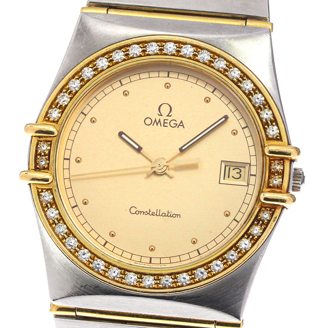 【逸品】 フラットベゼル コンステレーション OMEGA オメガ - OMEGA ダイヤベゼル _741605 メンズ クォーツ フルバー 腕時計(アナログ)