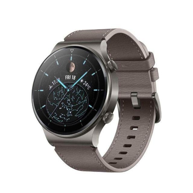 灰色)Huawei Watch GT/GT2 Pro/GT2e 46mmレザー