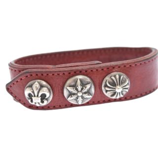 クロムハーツ(Chrome Hearts)のCHROME HEARTS クロムハーツ MULTI 3BTN/2SNP RED マルチ3ボタン 2スナップ レザーブレスレット レッド(ブレスレット)